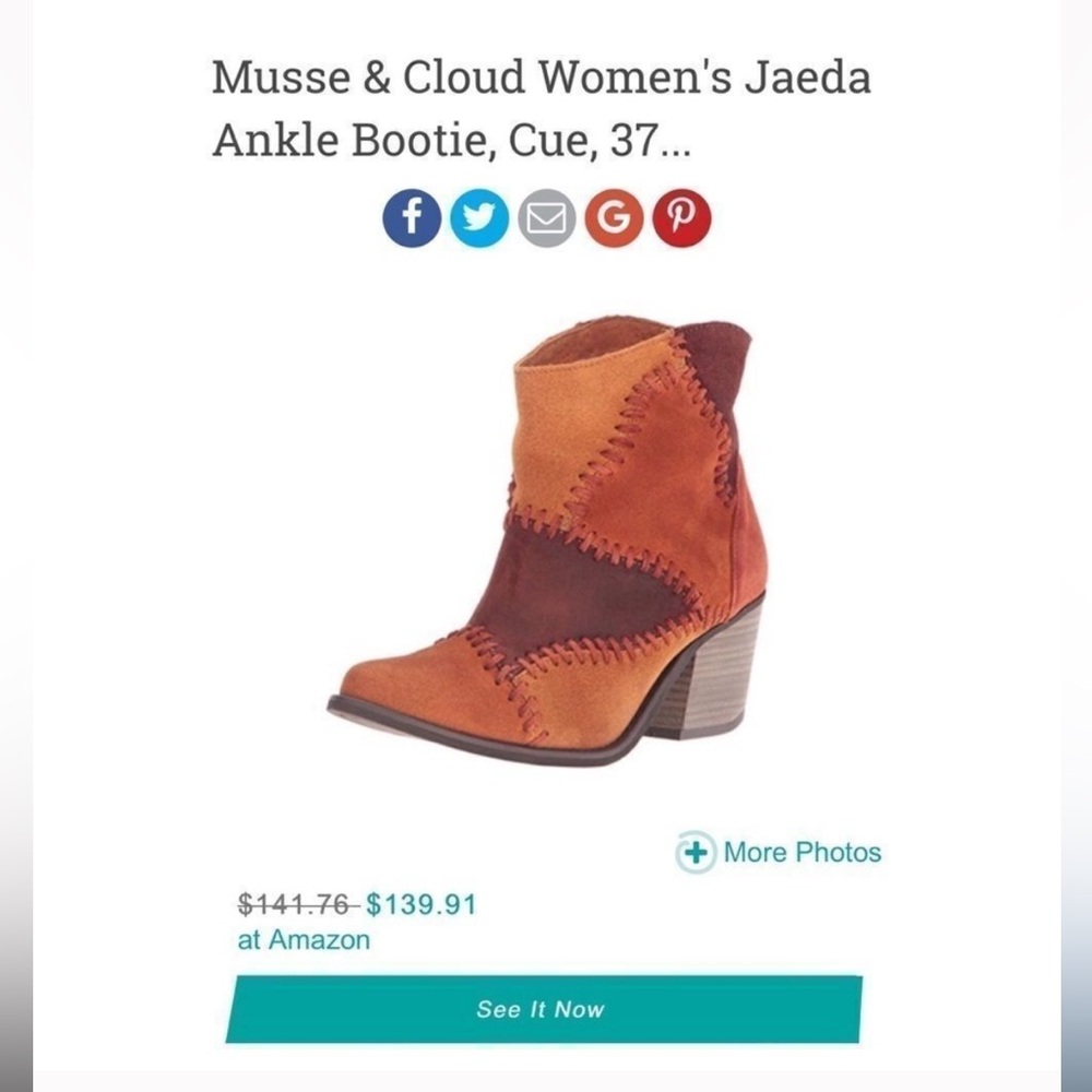 Musse & Cloud NWOB Women's Jaeda Patchwork Suede Ankle Cowboy Bootie Size 6